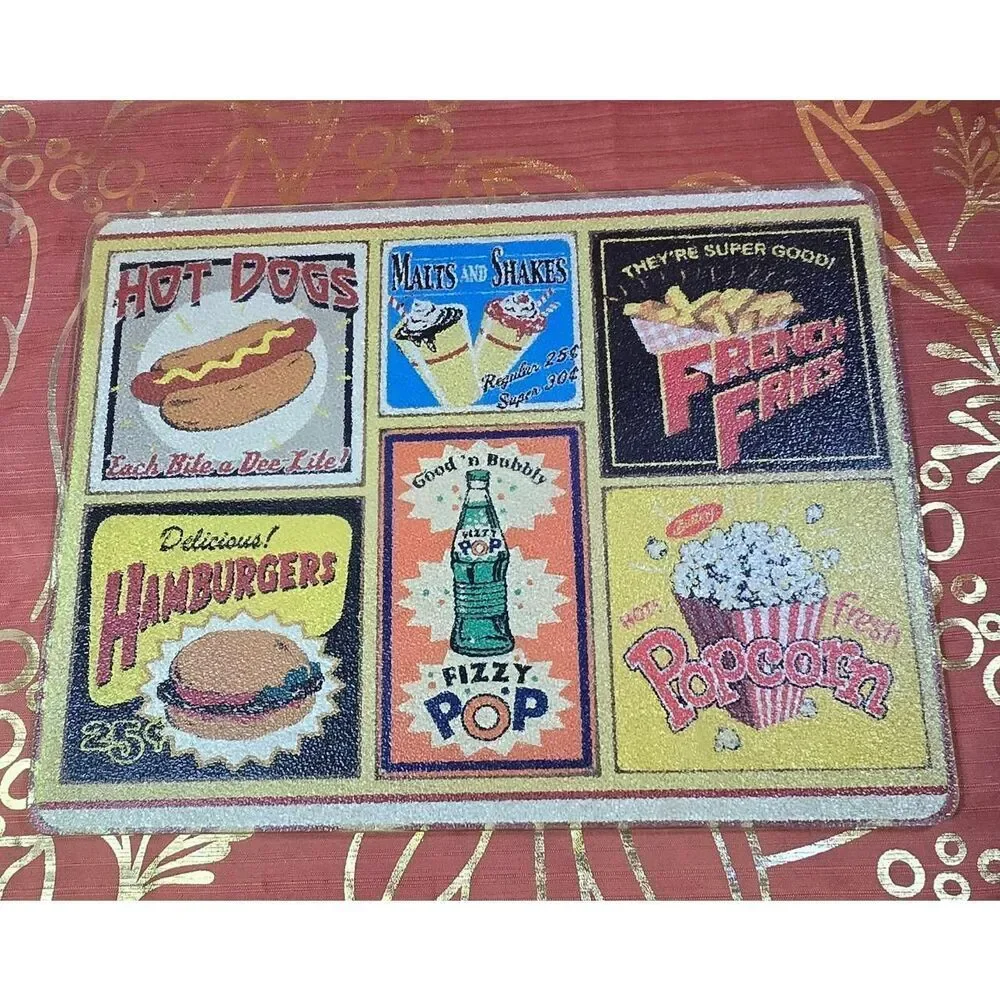 Nostalgic Retro Diner Tempered Glass Cutting Board
